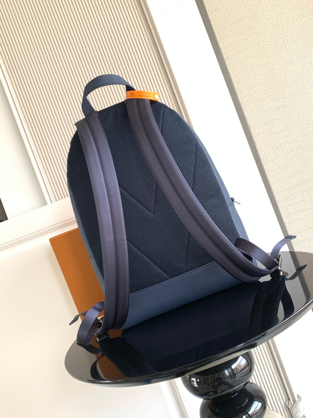 Louis Vuitton blue mini backpack back panel with two adjustable shoulder straps