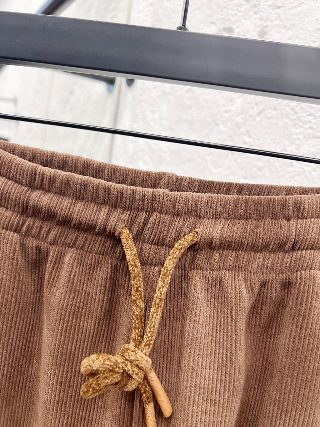 Corduroy pants elastic waistband with braided drawstring tie