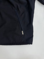 Prada long jacket dark navy with metal front zipper and stitched hem detail