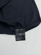Prada long jacket dark navy interior neck label with size and care tags