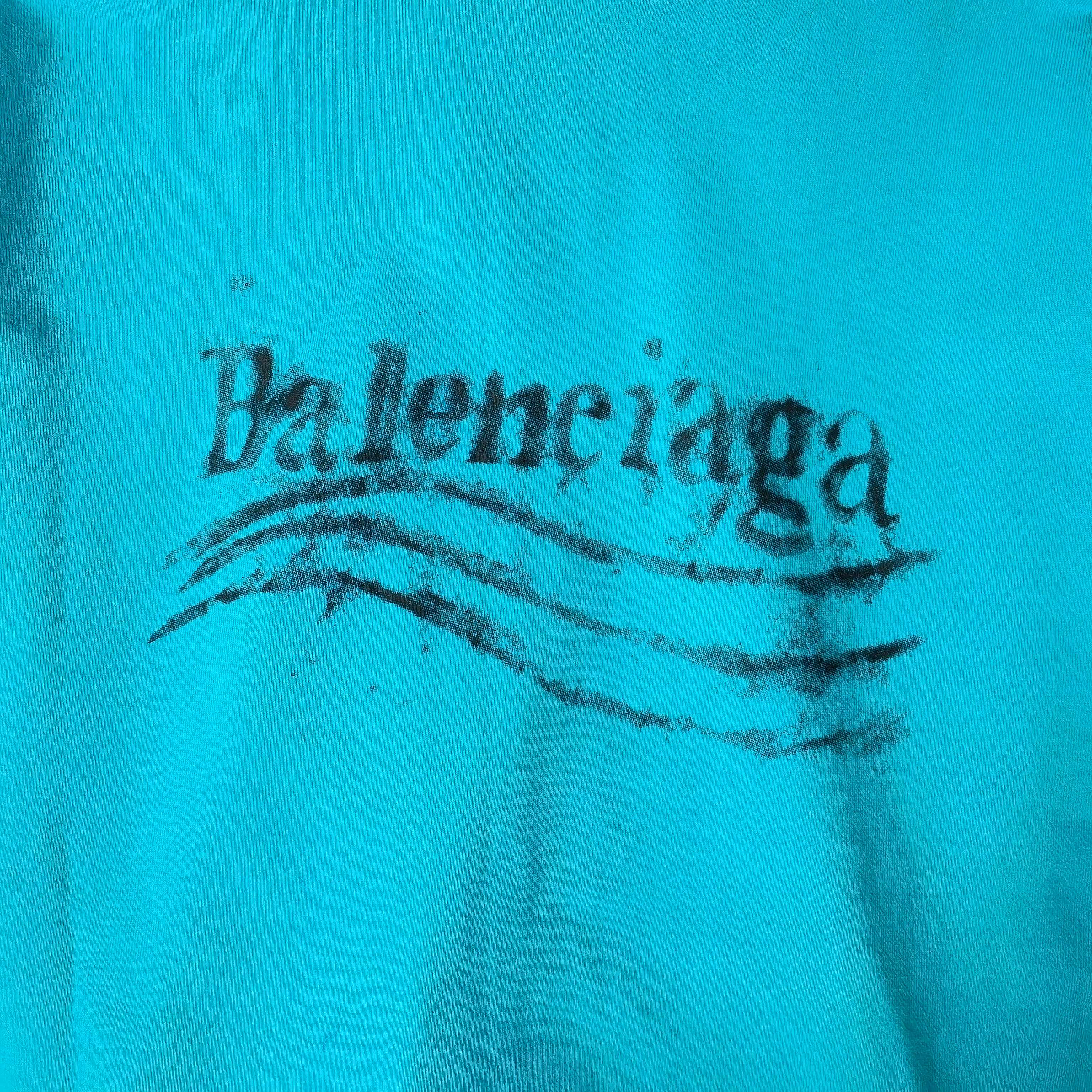 Balenciaga logo print on turquoise hoodie fabric
