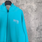 Balenciaga turquoise zip hoodie with hood and front zipper