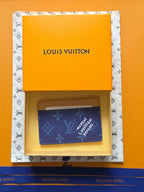Louis Vuitton card case in gift box, blue monogram with beige lining