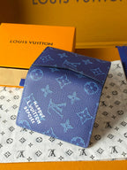 Blue Louis Vuitton small wallet bag folded closed with allover monogram