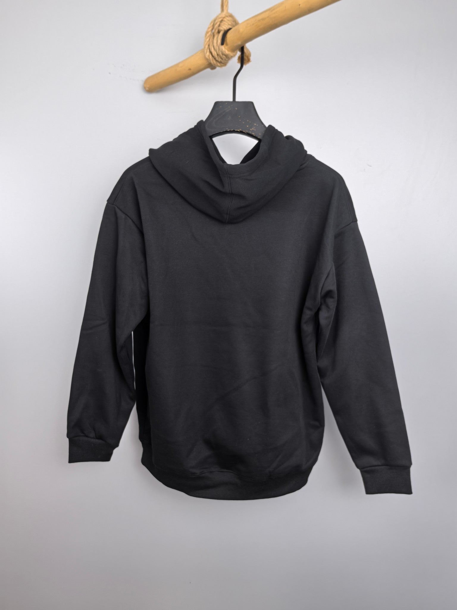 Plain black Louis Vuitton long-sleeve hoodie with hood and front pocket