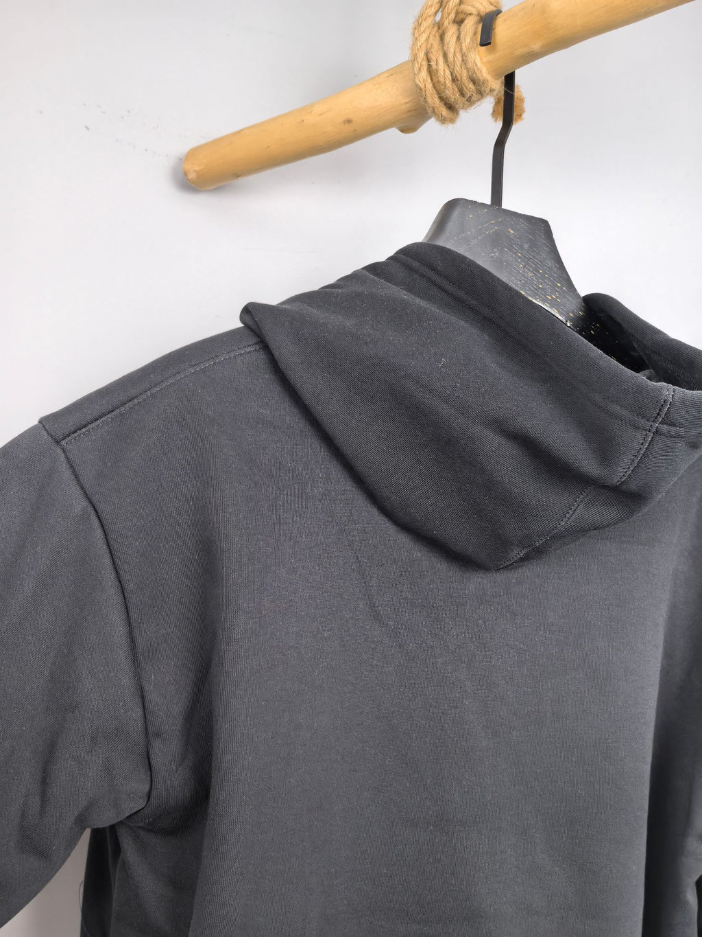 Black Louis Vuitton hoodie back view with hood and ribbed hem