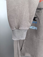 Gray pullover hoodie with ribbed cuffs and hem detail