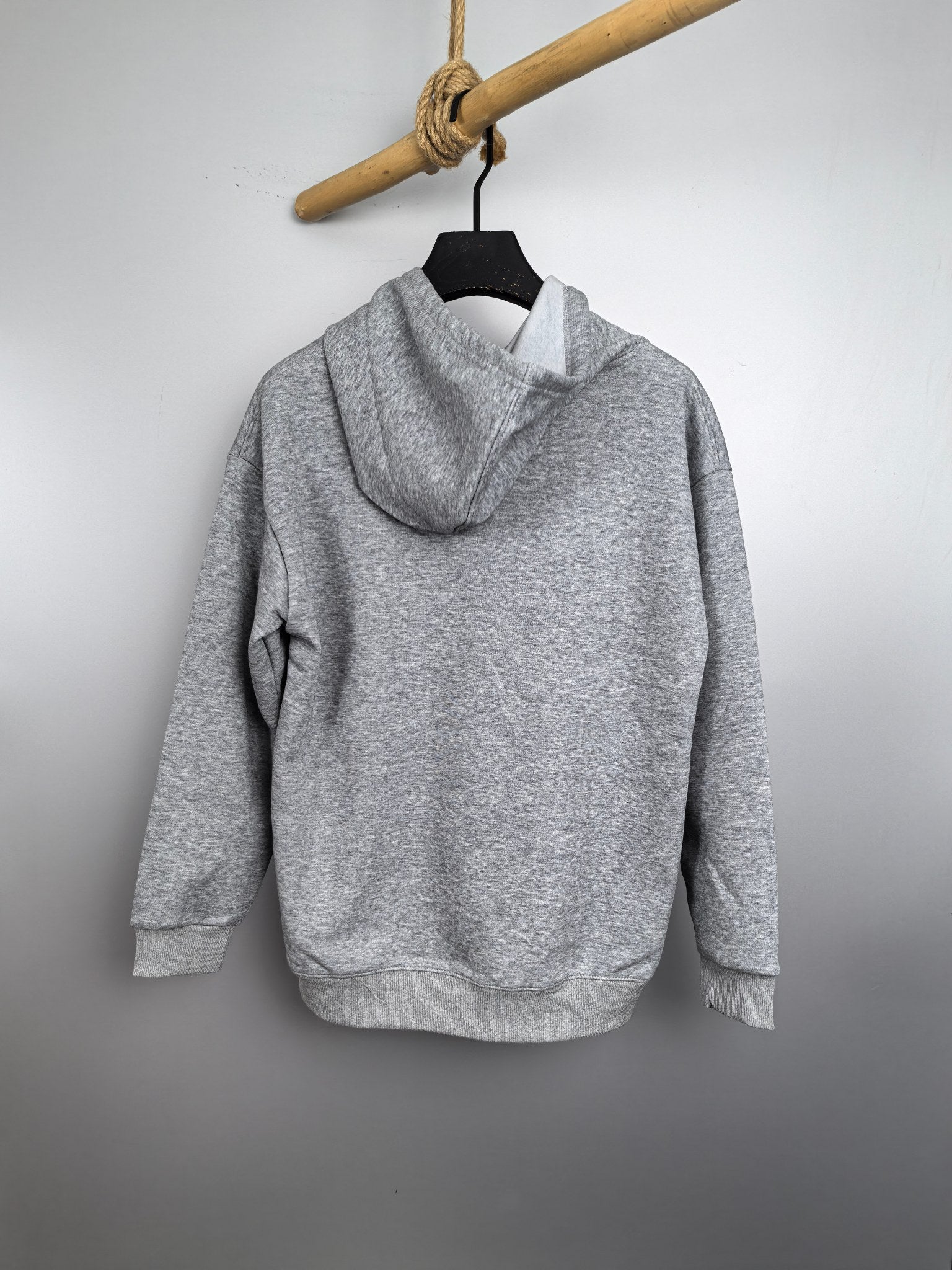 Gray pullover hoodie with hood and front pocket