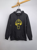Dark gray Louis Vuitton hooded sweatshirt with yellow character graphic on chest