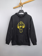 Dark gray Louis Vuitton hooded sweatshirt with yellow character graphic on chest
