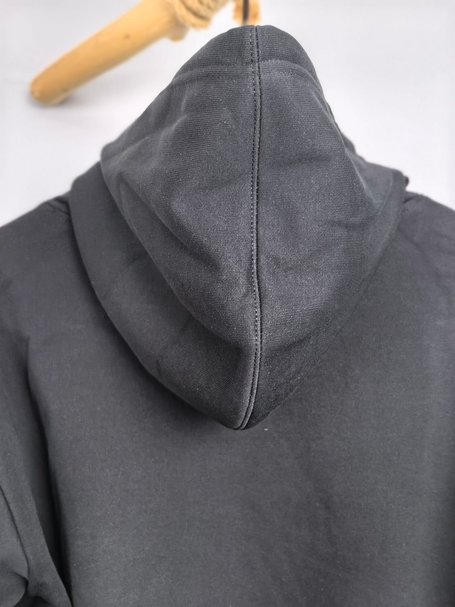 Dark gray Louis Vuitton hooded sweatshirt back with hood seam detail