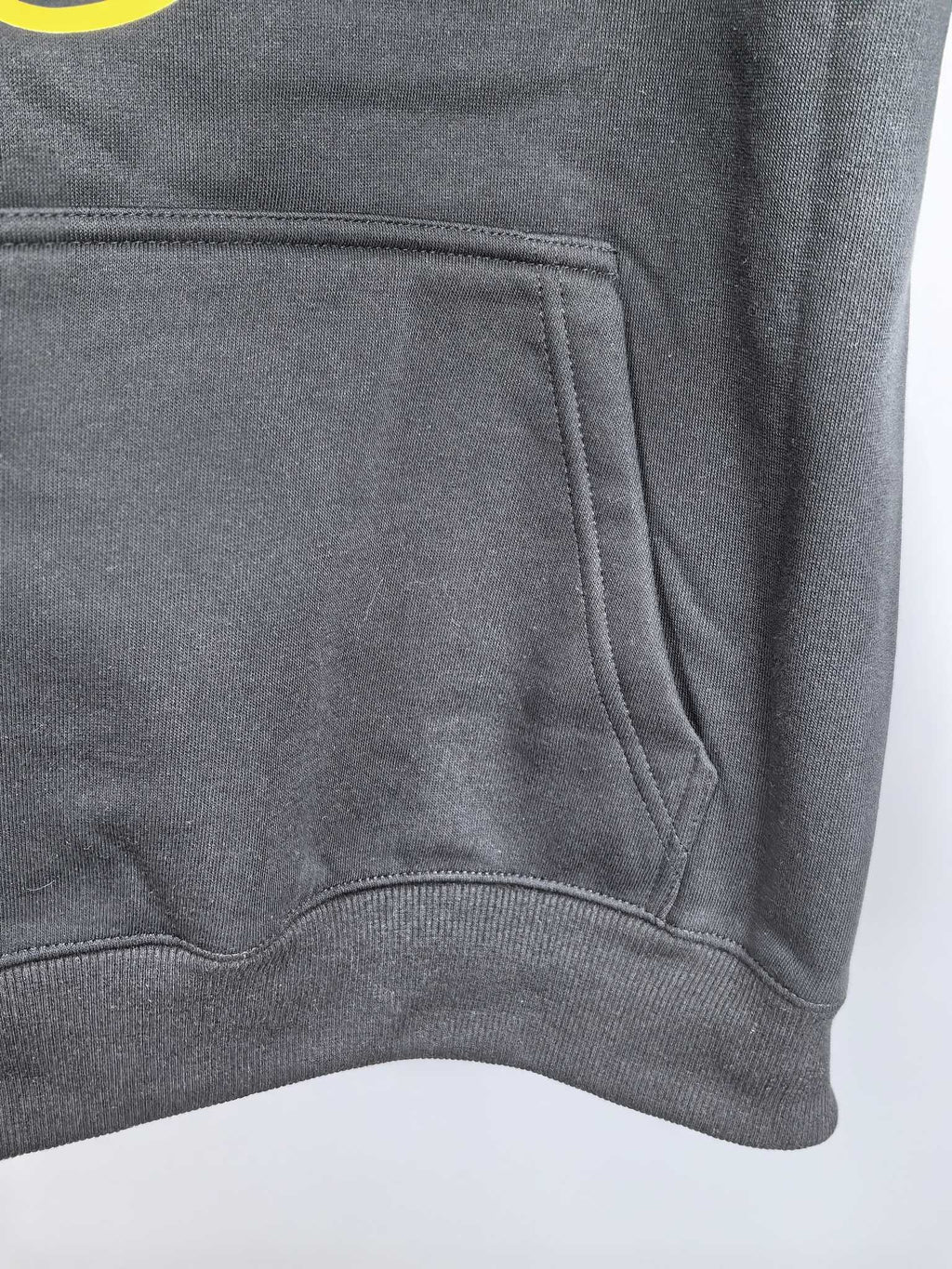 Dark gray Louis Vuitton hooded sweatshirt front pouch pocket detail