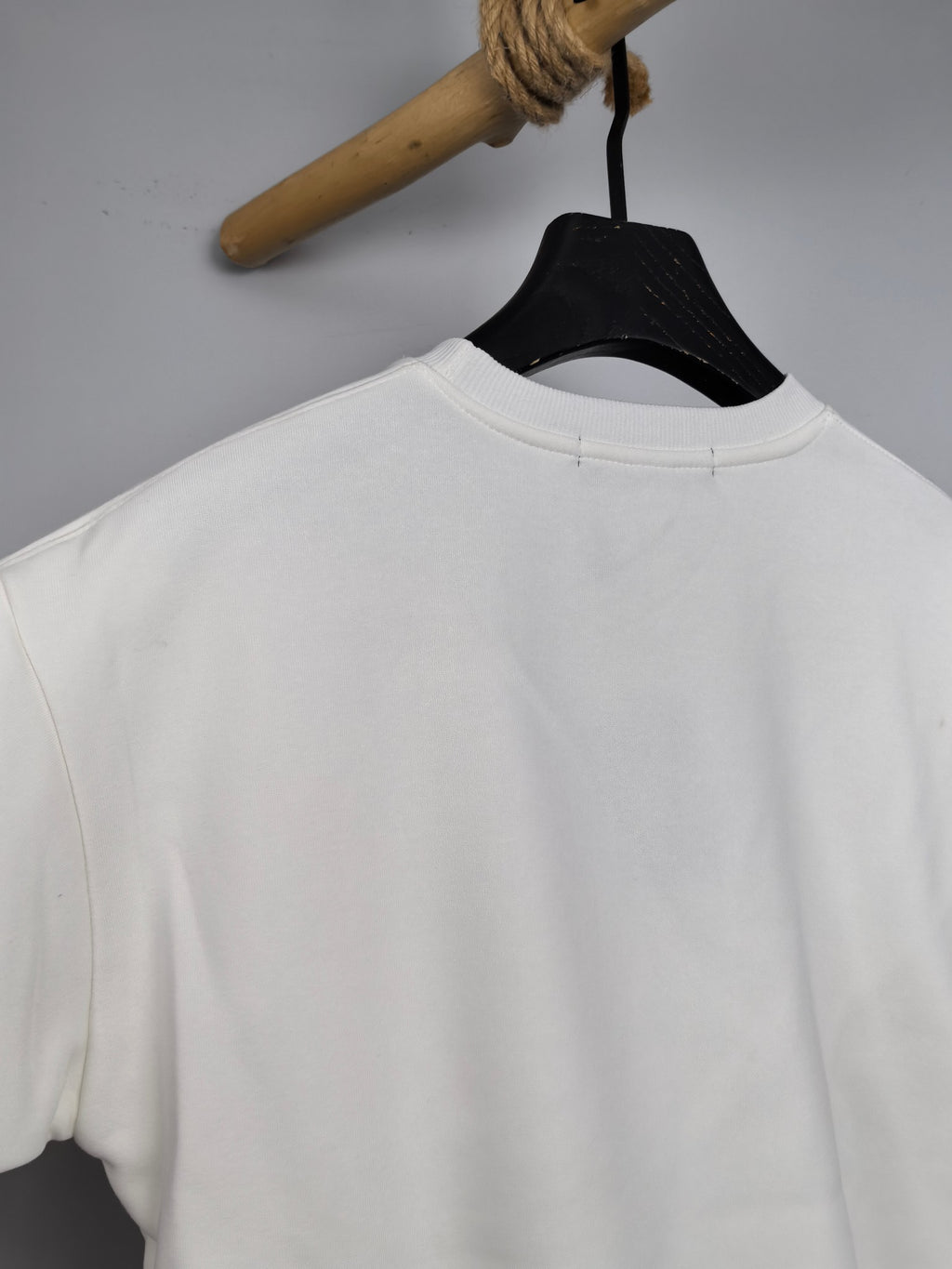 White crewneck sweatshirt plain back view with neckline