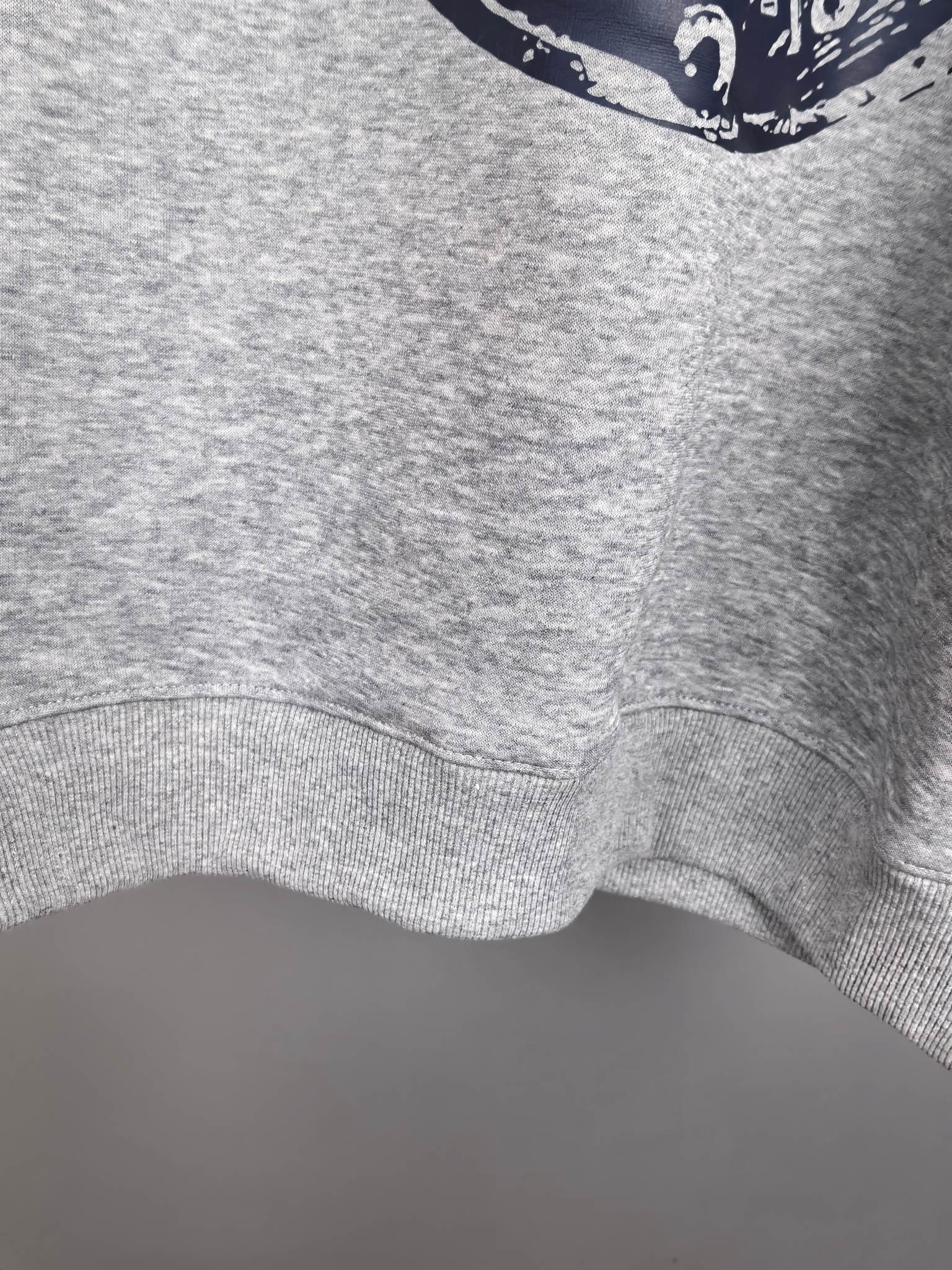 Grey sweatshirt hem and ribbed bottom cuff