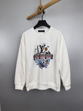 White long-sleeve sweatshirt with graphic front print on round neckline