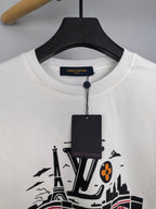White sweatshirt neckline with logo label and hanging price tag