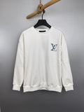 White Louis Vuitton sweatshirt with blue logo graphic at chest