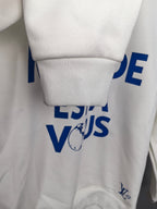 Louis Vuitton sweatshirt cuff and hem in white with ribbed detailing and blue print