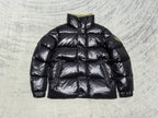 Moncler black quilted puffer jacket with stand collar and chest patch pockets