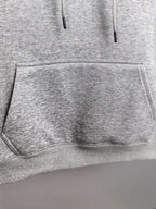 Heather gray hoodie kangaroo pocket with drawstring hood cords
