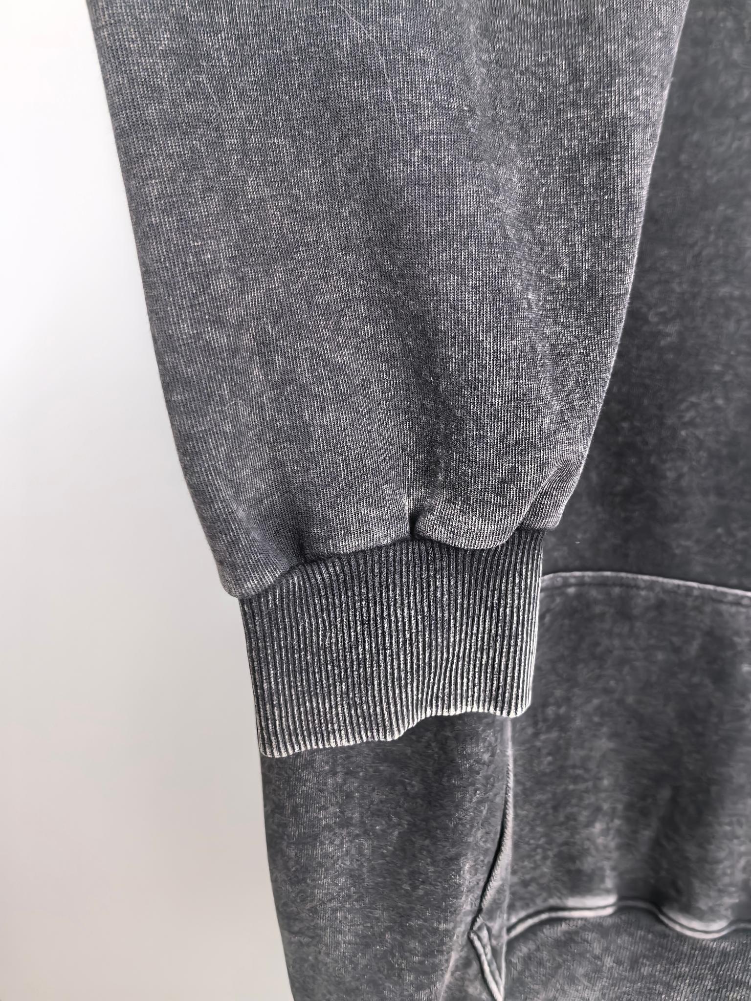 Charcoal hoodie sleeve with ribbed cuff and ribbed hem