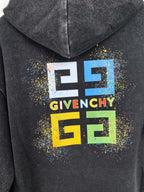 Charcoal hoodie back hood with large Givenchy logo graphic