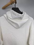White Louis Vuitton hoodie back with draped hood and seam detail