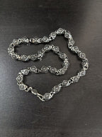 Star-motif square-link chain necklace, silver-tone with dark enamel squares