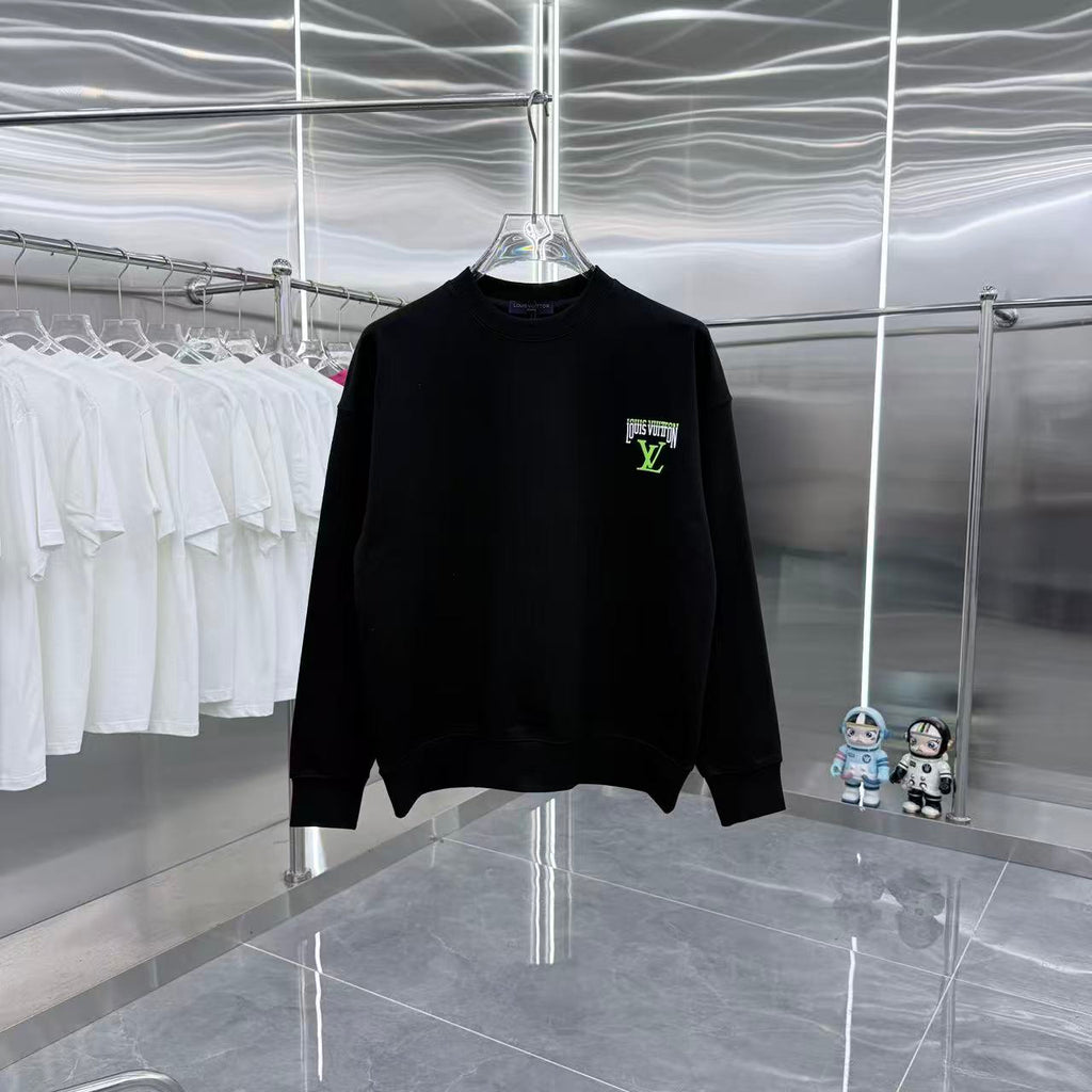 Black Louis Vuitton long-sleeve crewneck sweatshirt with small chest logo patch