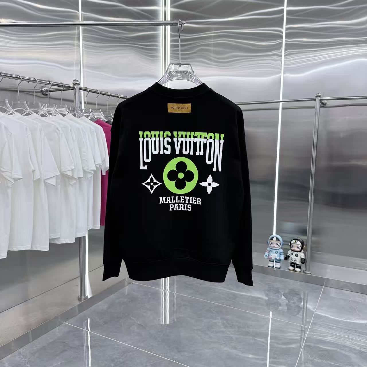 Black Louis Vuitton long-sleeve crewneck sweatshirt with large front graphic