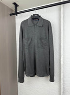 Heather gray long-sleeve button-up shirt with polo collar and front placket