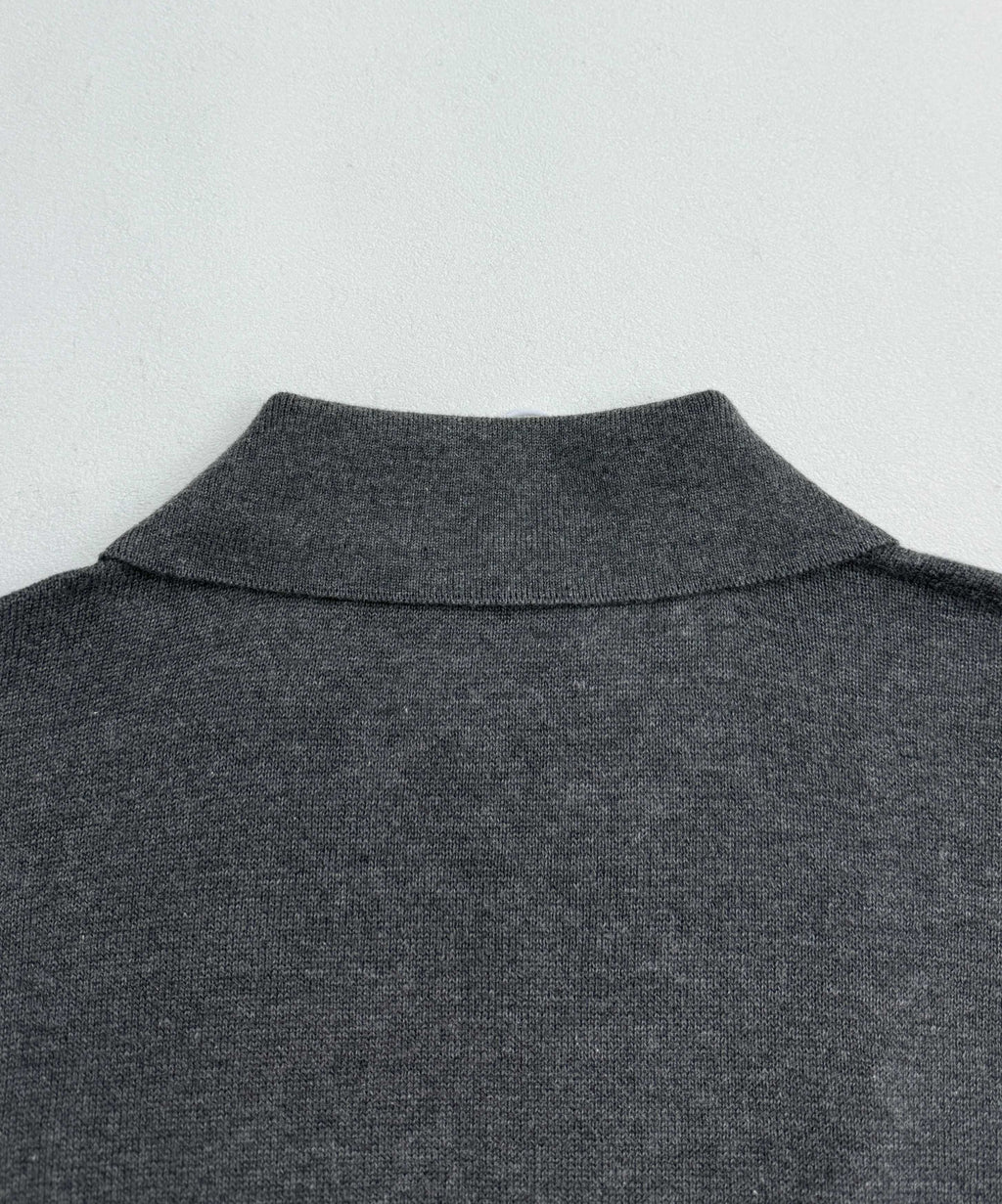 Heather gray polo shirt back collar with knit texture