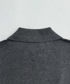 Heather gray polo shirt back collar with knit texture