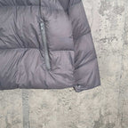 Balenciaga long jacket, gray quilted puffer with full front zipper and patch pockets