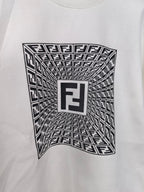 White crewneck sweatshirt with large black-and-white FF logo cube graphic