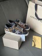 Golden Goose sneakers in navy with leopard-print uppers, lace-up front and white sole