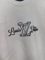 White Louis Vuitton sweatshirt chest logo graphic in dark print