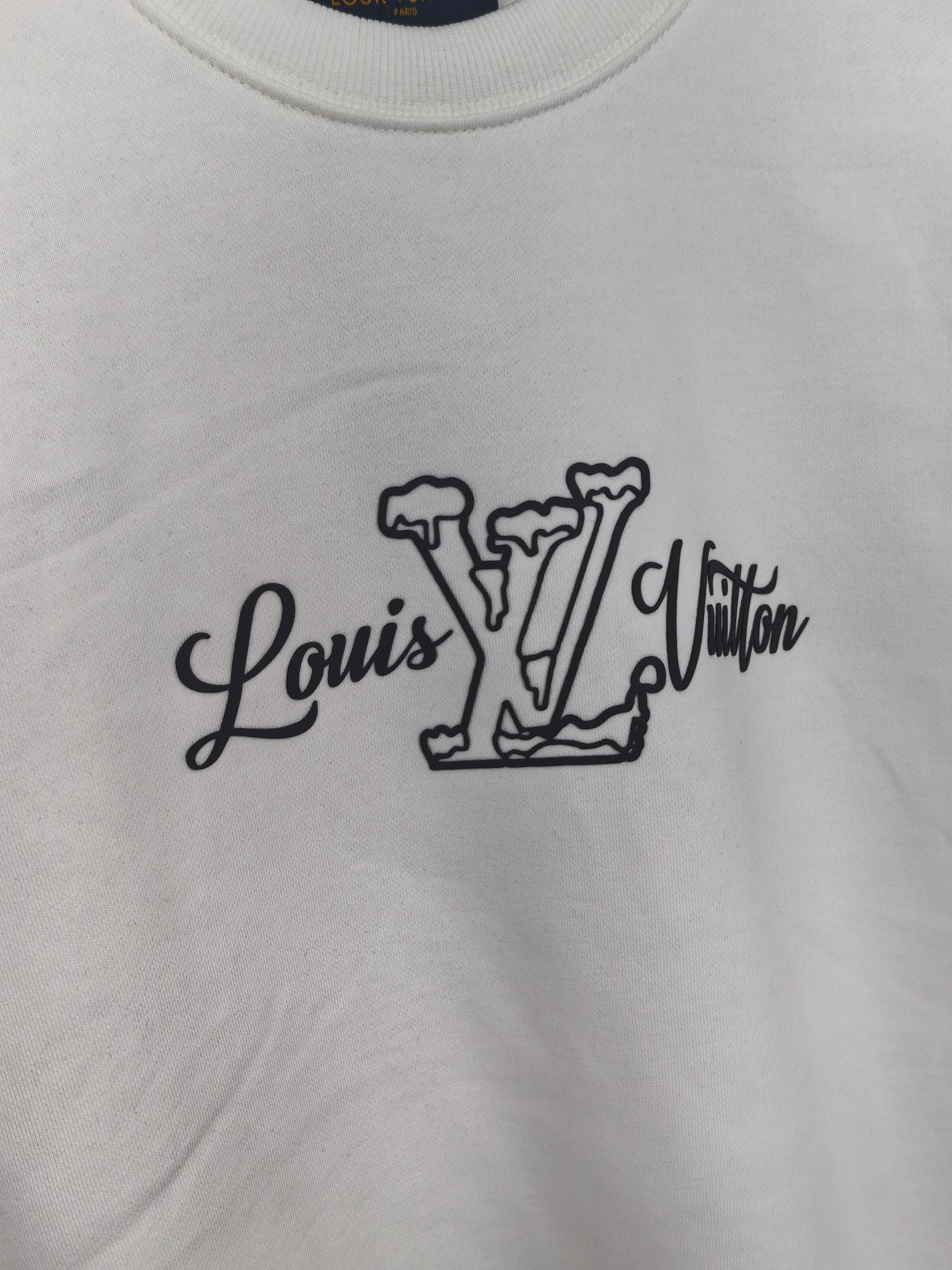 White Louis Vuitton sweatshirt chest logo graphic in dark print
