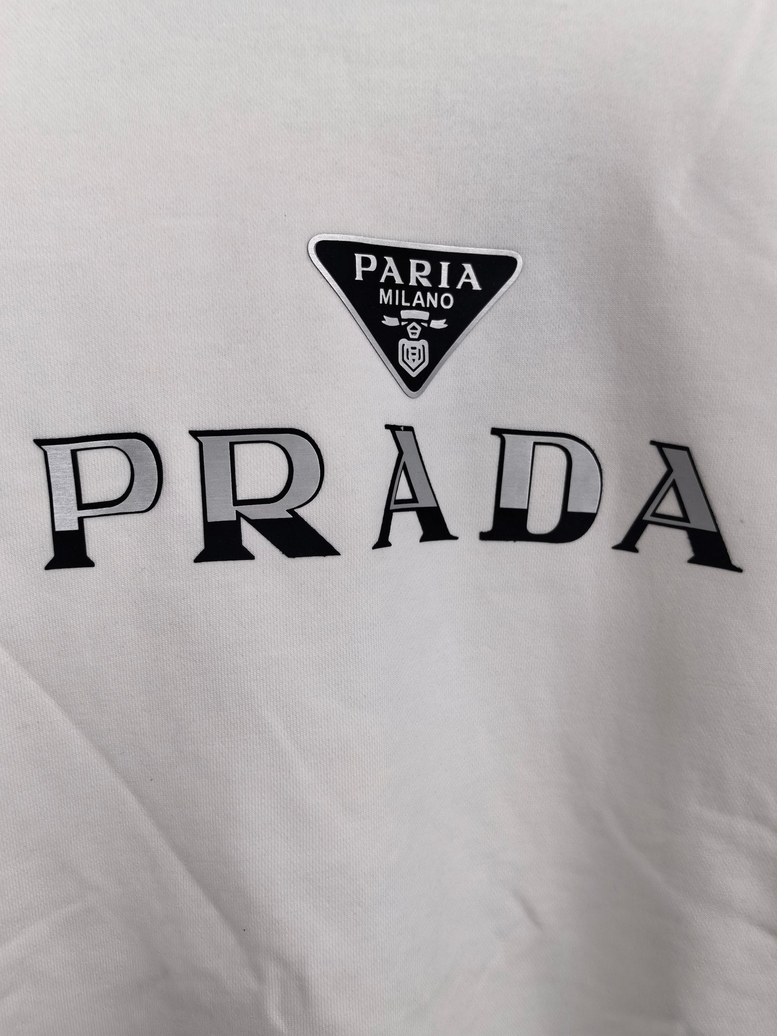Long-sleeve sweatshirt, white, PRADA logo close-up