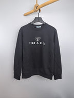 Prada crewneck sweatshirt in dark gray with front logo patch