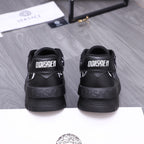 Versace luxury shoes, black sneakers rear view with branded heel and collar