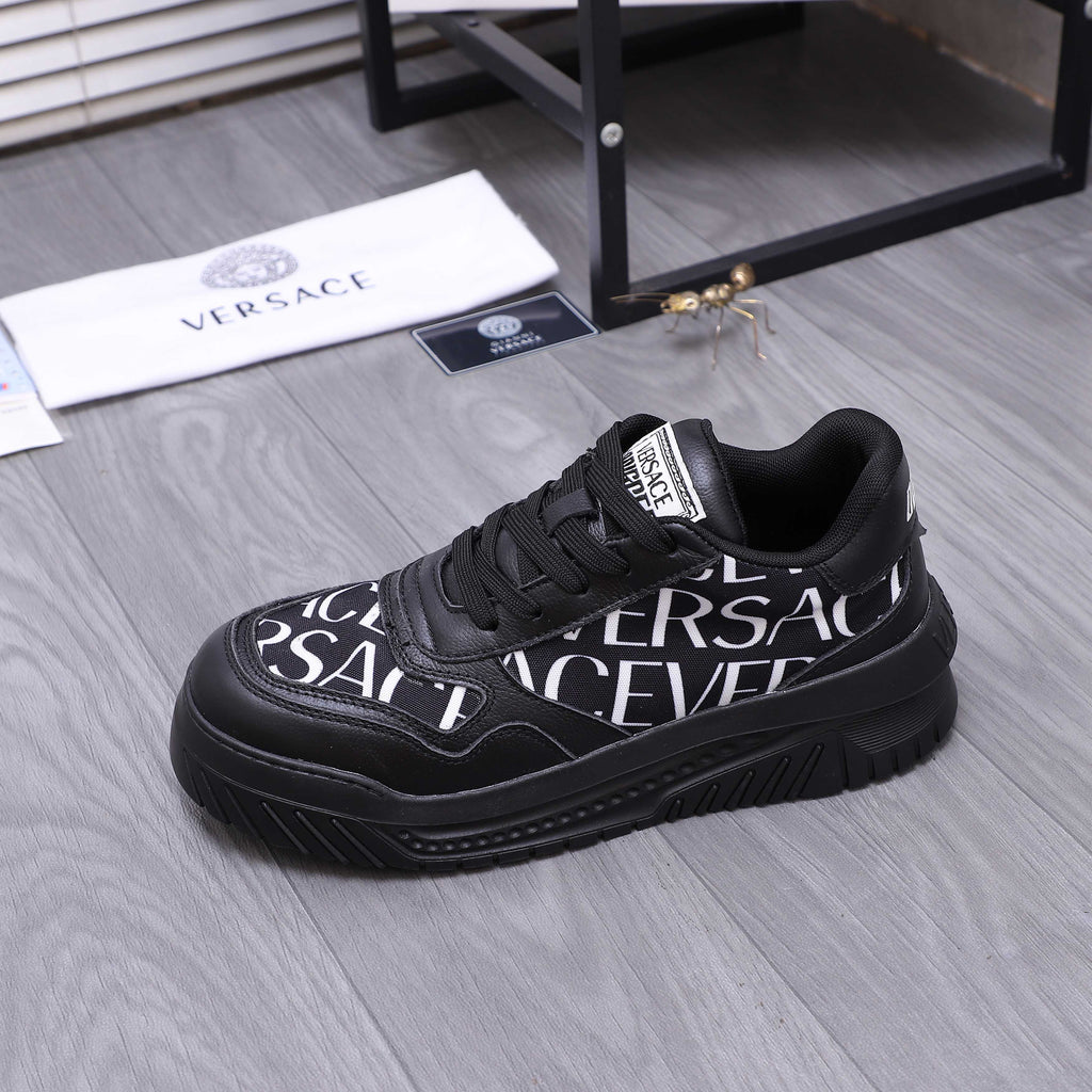 Versace luxury shoes, black logo lace-up sneaker with side graphic and chunky sole
