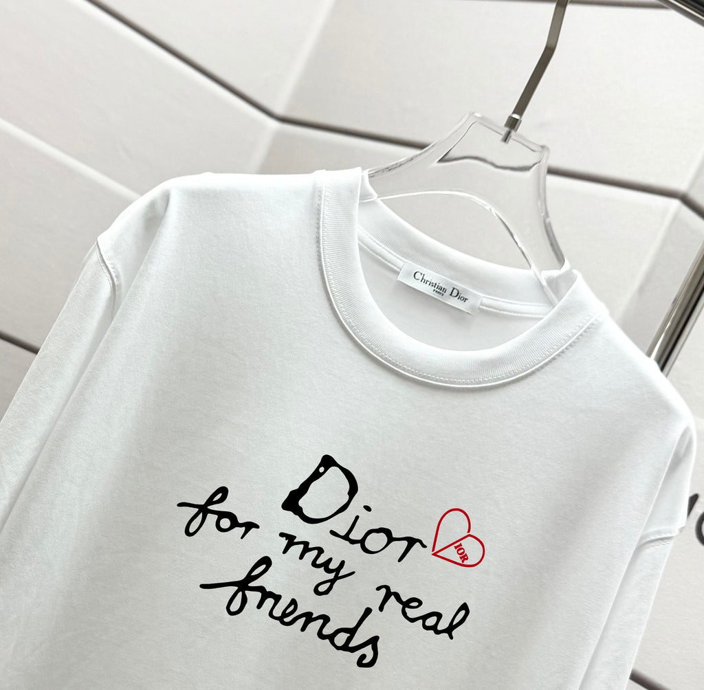 White Dior T-shirt close-up of chest print and crew neck