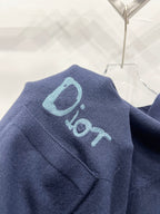 Navy cardigan back with turquoise 'Dior' style embroidery on upper back