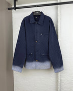Gucci long denim jacket, dark navy, button-up front and chest pockets
