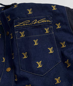 Louis Vuitton denim jacket chest pocket and embroidered script logo in dark blue