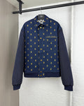 Louis Vuitton denim jacket in dark blue with yellow monogram print, full zip