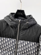 Dior hooded puffer jacket neckline with adjustable drawstring and silver zipper