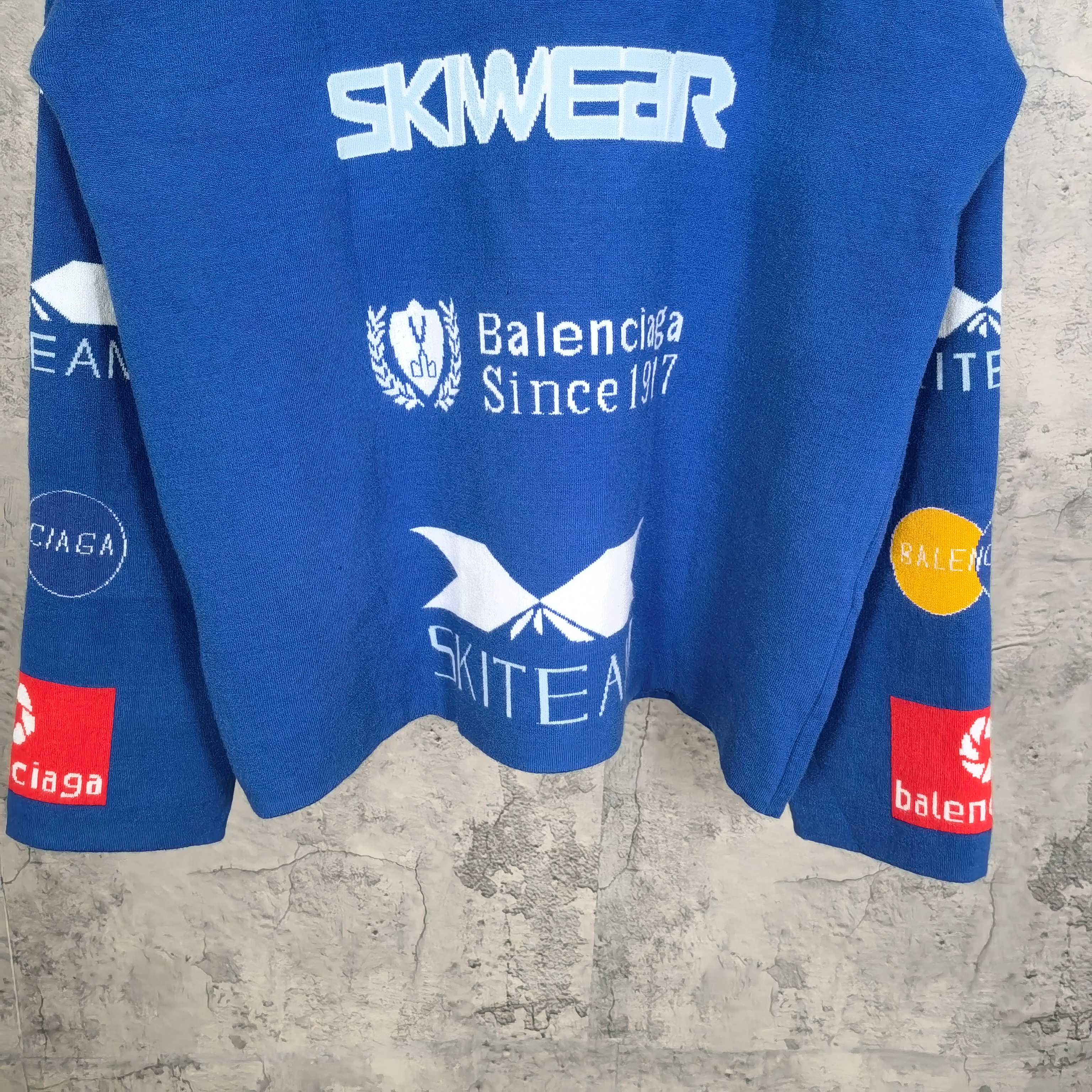 Blue long-sleeve shirt front with Balenciaga Since 1917 emblem and 'SKITER' graphic