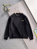 Fendi black long-sleeve crewneck sweatshirt with textured front and small logo patch